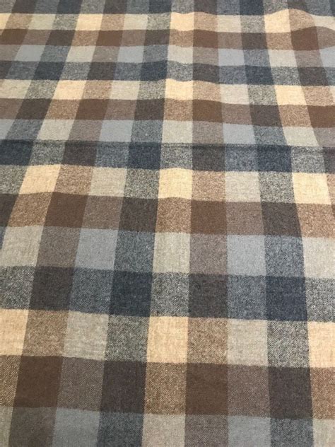 Pendleton Wool Fabric 3 Yards Brown Tan Gray Black Check Plaid 60 Wide