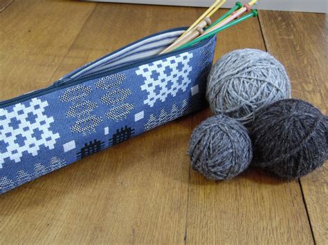 Knitting Needle Bag In Welsh Blanket Tapestry Weave Blue