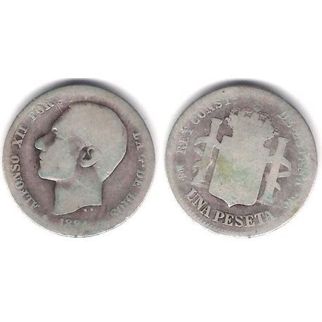 Alfonso XII 1884 1 Peseta RC Ceca Madrid MS M Plata