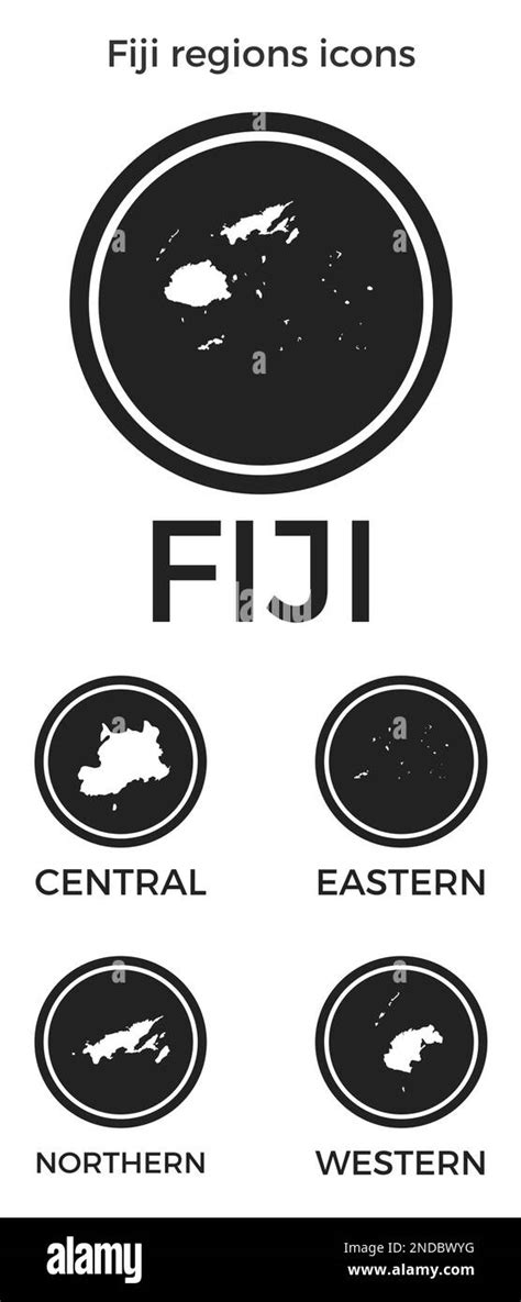 Fiji Regions Icons Black Round Logos With Country Regions Maps And