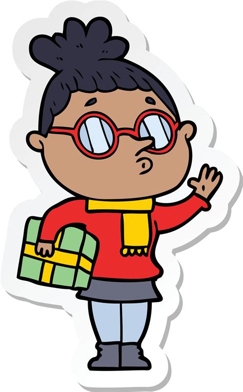 Sticker Of A Cartoon Woman Wearing Glasses 8606964 Vector Art At Vecteezy