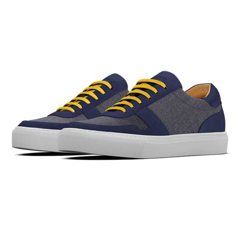 Blue Suede And Tweed Sneakers With Yellow Laces