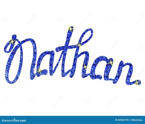 Nathan Name Lettering Blue Tinsels Vector Illustration Cartoondealer