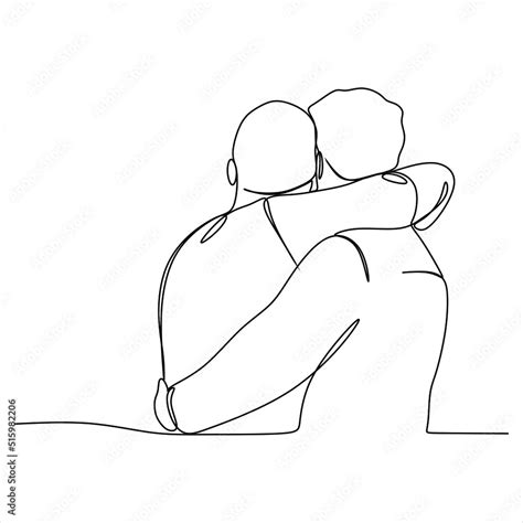 Hand Drawn Couple Line Art Vector Illustration Man Kiss Sketch Happy