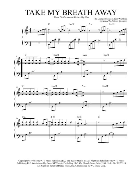 Take My Breath Away Love Theme Sheet Music Berlin Piano Solo