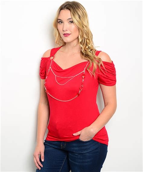 Womans Plus Size Sexy Red Exposed Shoulder Top With Necklace 1xl 2xl 3xl New Ebay