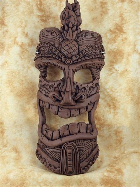 Pin By Sarah Sorlien On Papcg Members Polymer Clay Artwork Tiki Statues Tiki Faces Tiki Totem