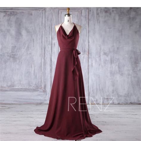 Bridesmaid Dress Maroon Chiffon Dress Wedding Dress Spaghetti Strap A Line Prom Dress Halter