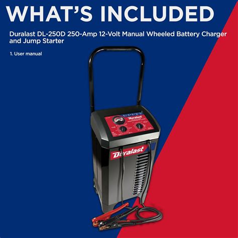 Duralast 250 Amps 12 Volt Manual Wheeled Battery Charger And Jump Starter With 50 Amps And 25