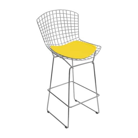 Kit 4 Banquetas Bertoia Cromada D60 Assento Sintético Amarelo