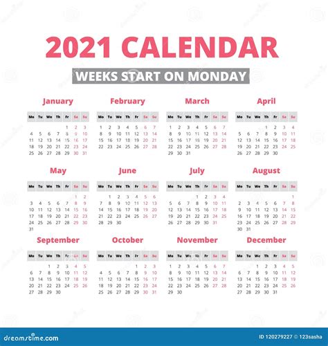 Un Calendario Semplice Da 2021 Anno Illustrazione Vettoriale