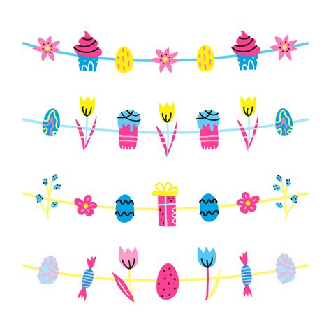 Set Of Doodle Garlands With Easter Icons Vector Art At Vecteezy