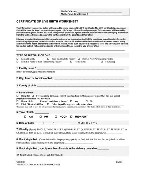 Certificate Of Live Birth Template