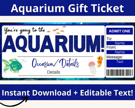 Aquarium Tickets. Aquarium Gifts. Aquarium Ticket Birthday. - Etsy