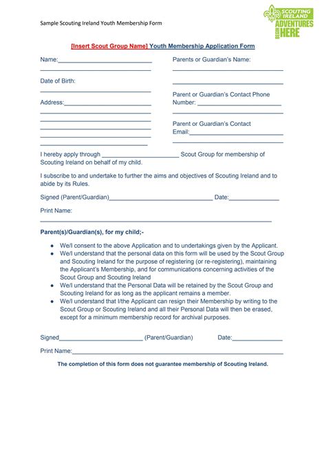 Youth Membership Application Form Template