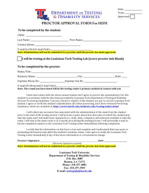 Fillable Online Latech New Proctor Approval Form Louisiana Tech