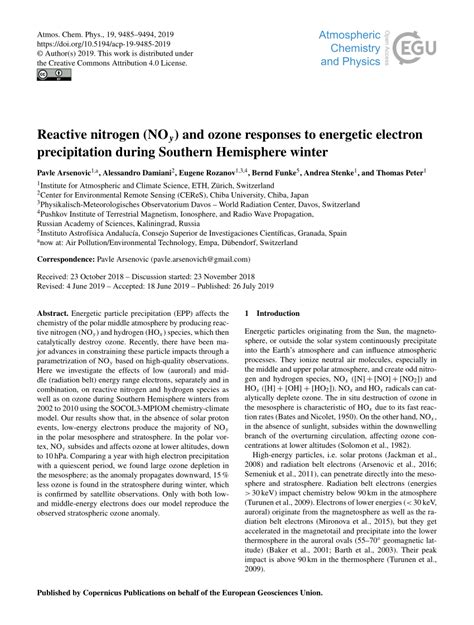 PDF Reactive Nitrogen NO Y And Ozone Responses To Energetic