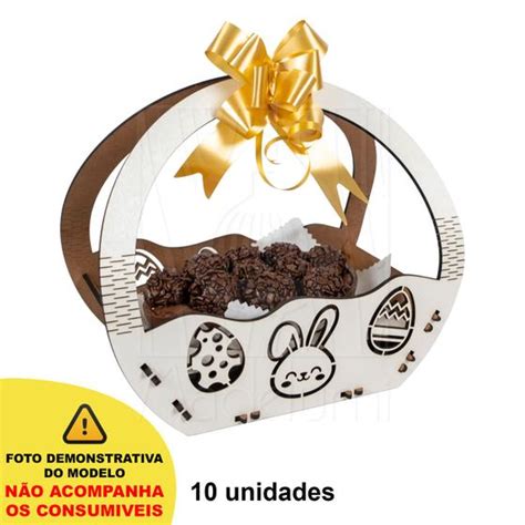 10 Cesta P Páscoa Mdf Branco Ifood Presente Chocolate Ovo Madelumi