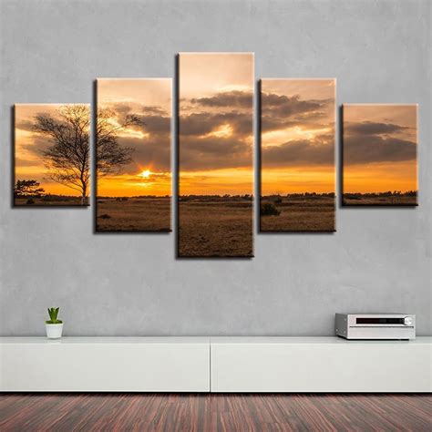 Tree Sunset Natural – Nature 5 Panel Canvas Art Wall Decor – Canvas Storm