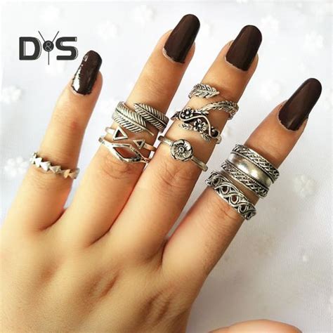 Women Pcs Stackable Knuckle Rings Hollow Out Flower Leaves Vintage