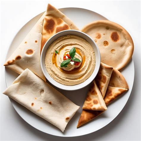 Premium Photo Hummus And Pita Bread On A White Background