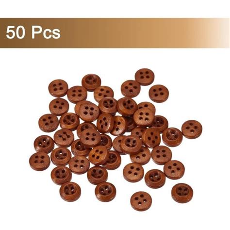 50Pcs Boutons En Bois 10Mm 13 32 Bouton Rond En Bois À 4 Trous Pour