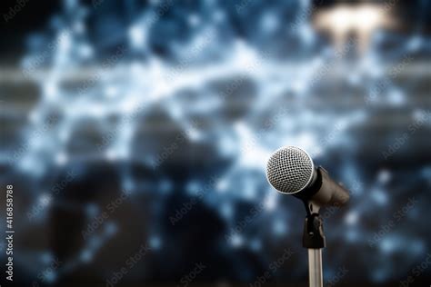 Public Speaking Backgrounds Close Up The Microphone On Stand For