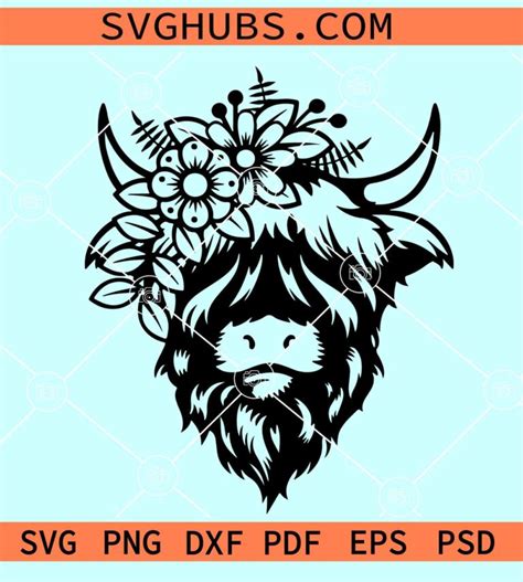 Highland Cow With Flowers Svg Highland Cow Svg Heifer Svg