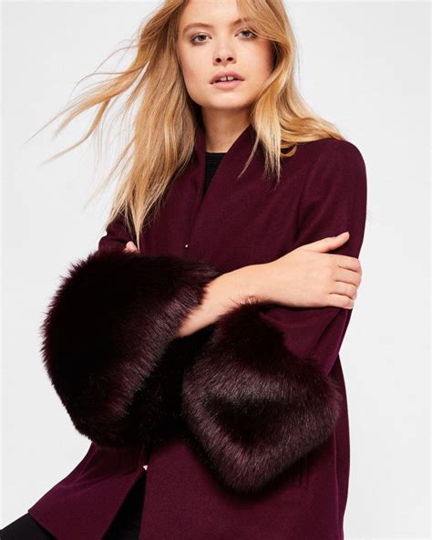 Burgundy Wool And Faux Fur Coat Perfect For Winter 2017 Faux Fur Wool