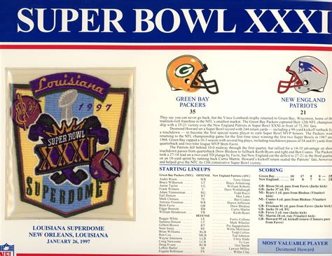 Super Bowl Xxxi Patch Stat Card Official Willabee And Ward Denver Autographs