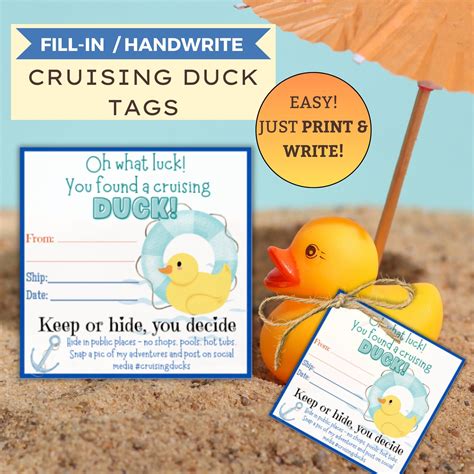 Cruising duck tags printable cruise ship duck tags fill in cruise duck