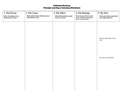 Resentment Inventory Prompt Sheet Worksheets Library