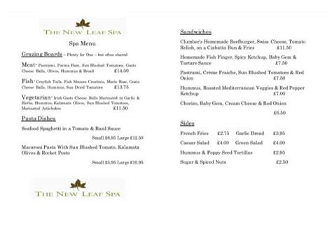 Sample Spa Menu Clumber Park Hotel