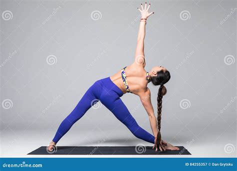 Trikonasana Beautiful Yoga Woman Practice Yoga Poses Stock Image