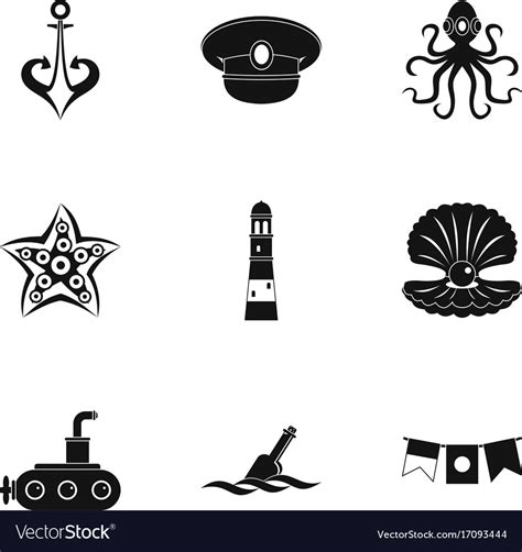 Naval Icons Set Simple Style Royalty Free Vector Image