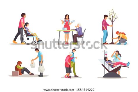 Volunteer People Doing Charity Activities Donate Stock Vector Royalty