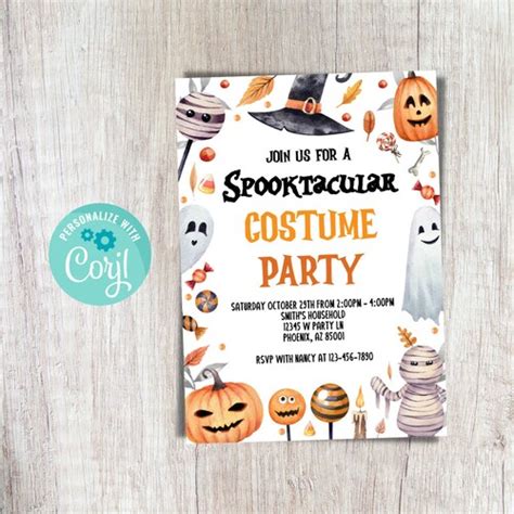 Editable Adult Halloween Party Invitation Halloween Costume Etsy