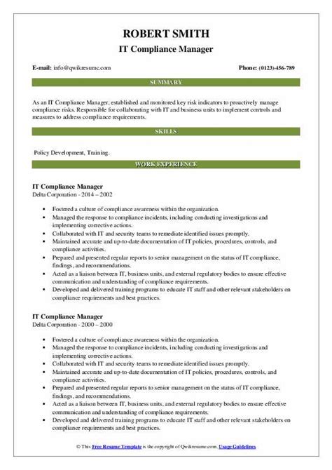 It Compliance Manager Resume Samples Qwikresume