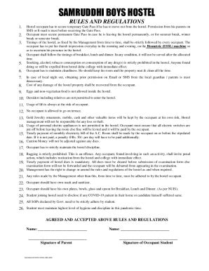 Fillable Online Rules And Regulations For Hostel Administration Fax