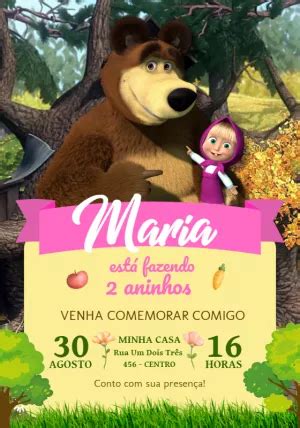 Convite De Festa Masha E O Urso Edite Gr Tis Nosso Editor Online