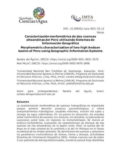 Pdf Caracterizaci N Morfom Trica De Dos Cuencas Altoandinas