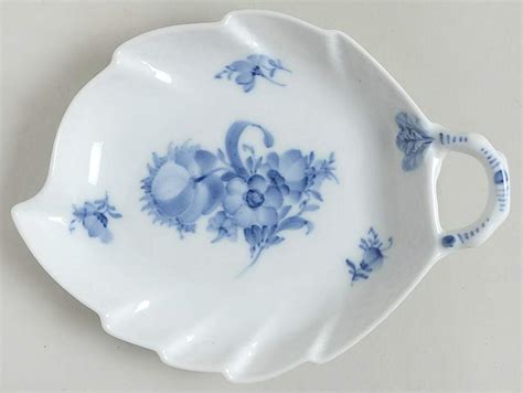 Blue Flowers Braided Leaf Shape Pickle Dish By Royal Copenhagen