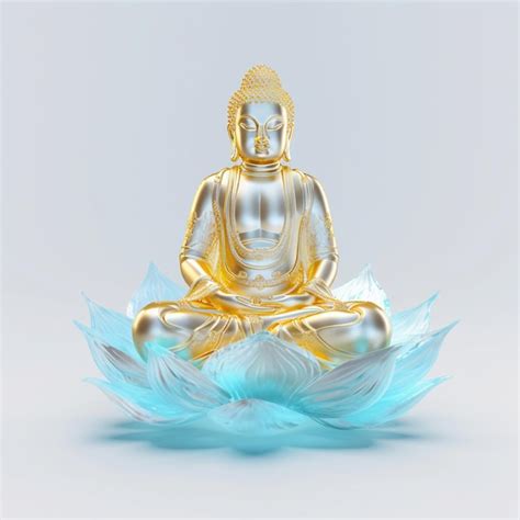 Premium Ai Image There Is A Gold Buddha Statue Sitting On A Blue