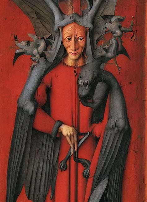 Red Devil Gargoyle Medieval Painting By Jan Van Eyck Stable Diffusion