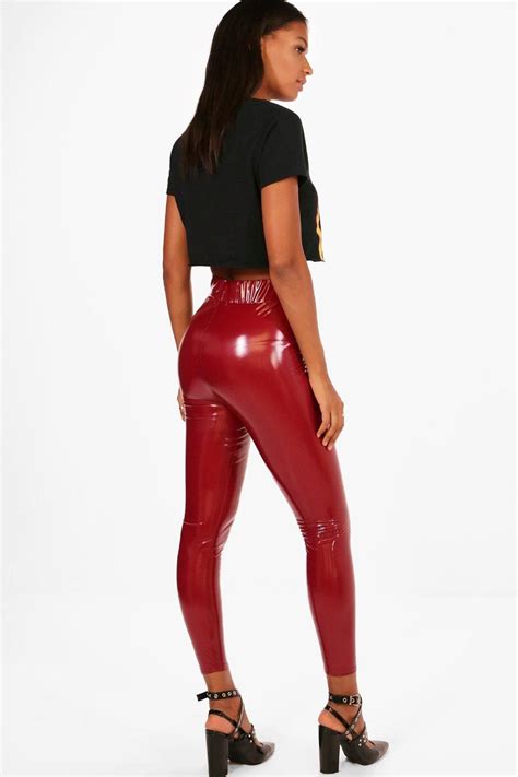 Vinyl High Waist Leggings Boohoo Moda De Cuero Ropa Pantalón Dama