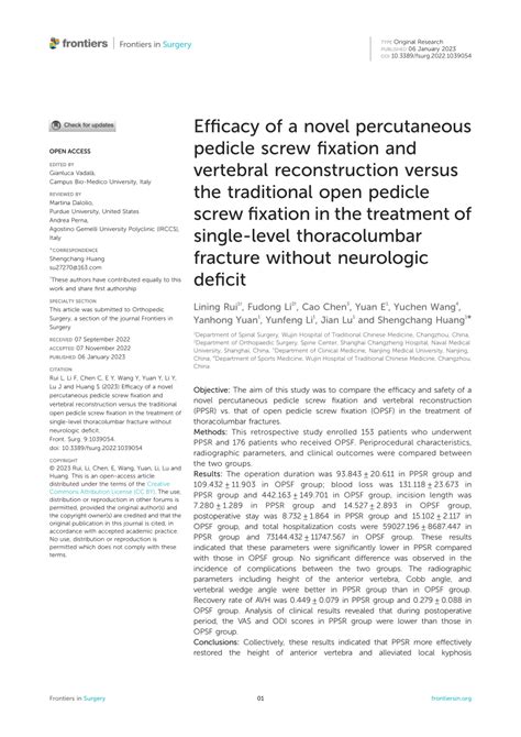 Pdf Efficacy Of A Novel Percutaneous Pedicle Screw Fixation And