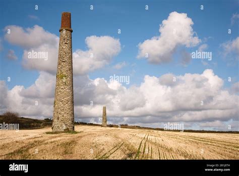 Chimneys From Ancient Tin Mining Dot The Landscape Of Cornwall Uk