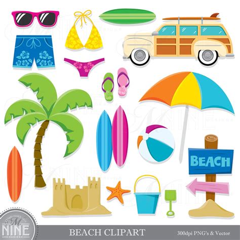 Beach Clip Art Beach Theme Clipart Download Summer Beach Etsy