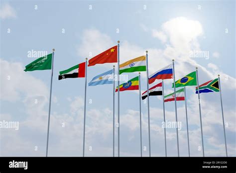 Photo Flags Brics Membership Concept Of The Brics Summit Or Meeting