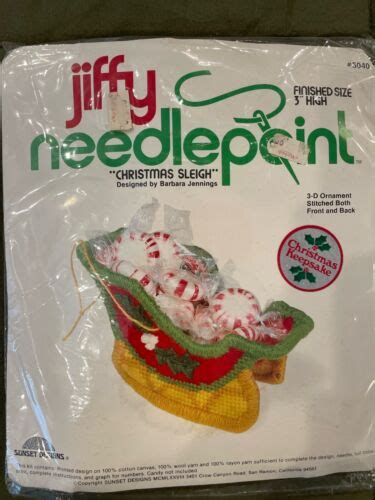 Vintage Jiffy Needlepoint Kit D Christmas Ornament Christmas Sleigh